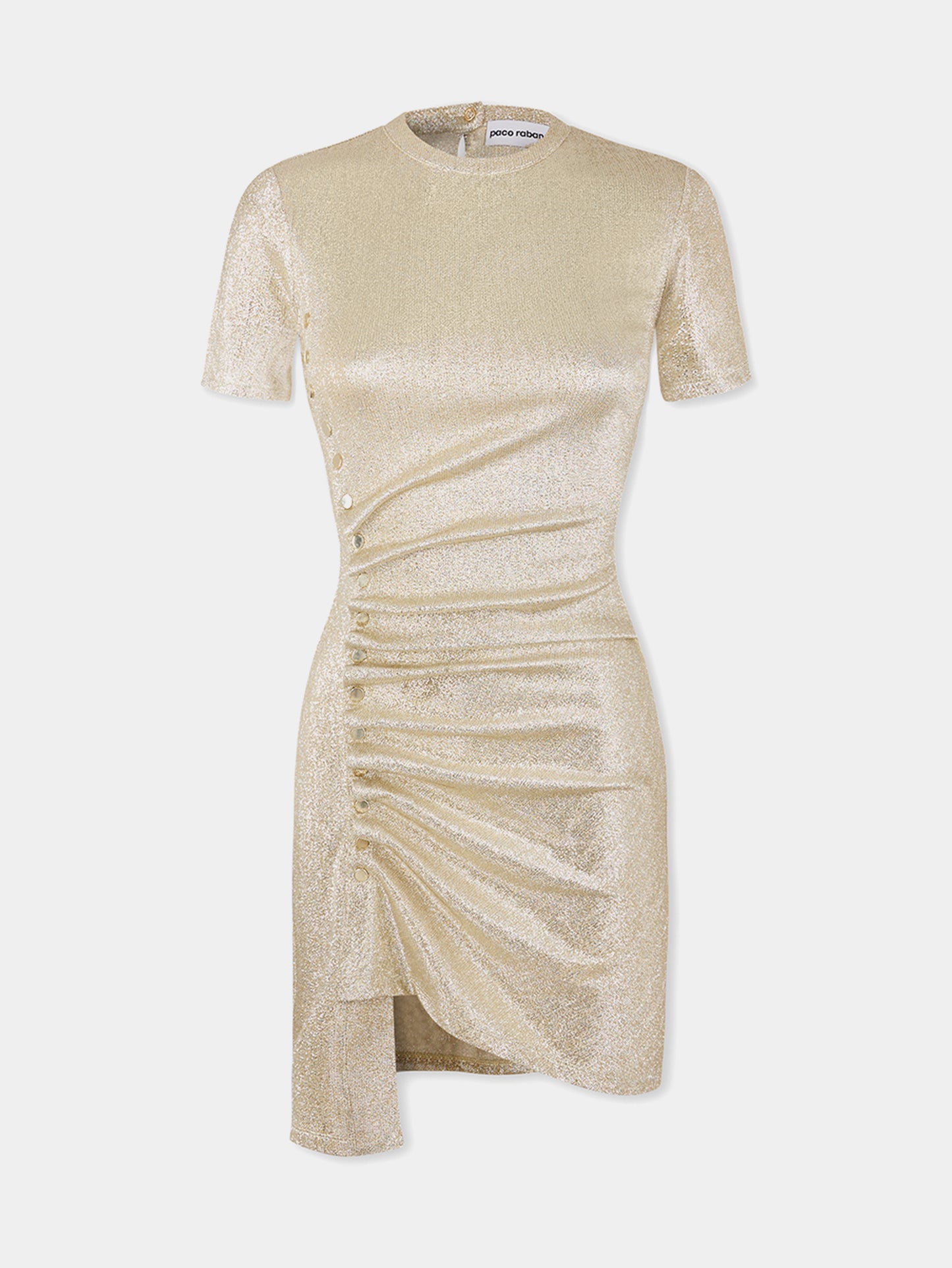 Gold Drapé pression mini dress in jersey
