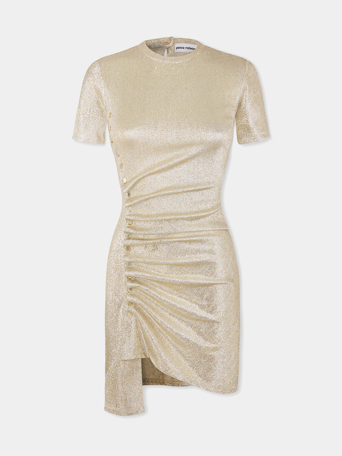Gold Drapé pression mini dress in jersey - Image 1