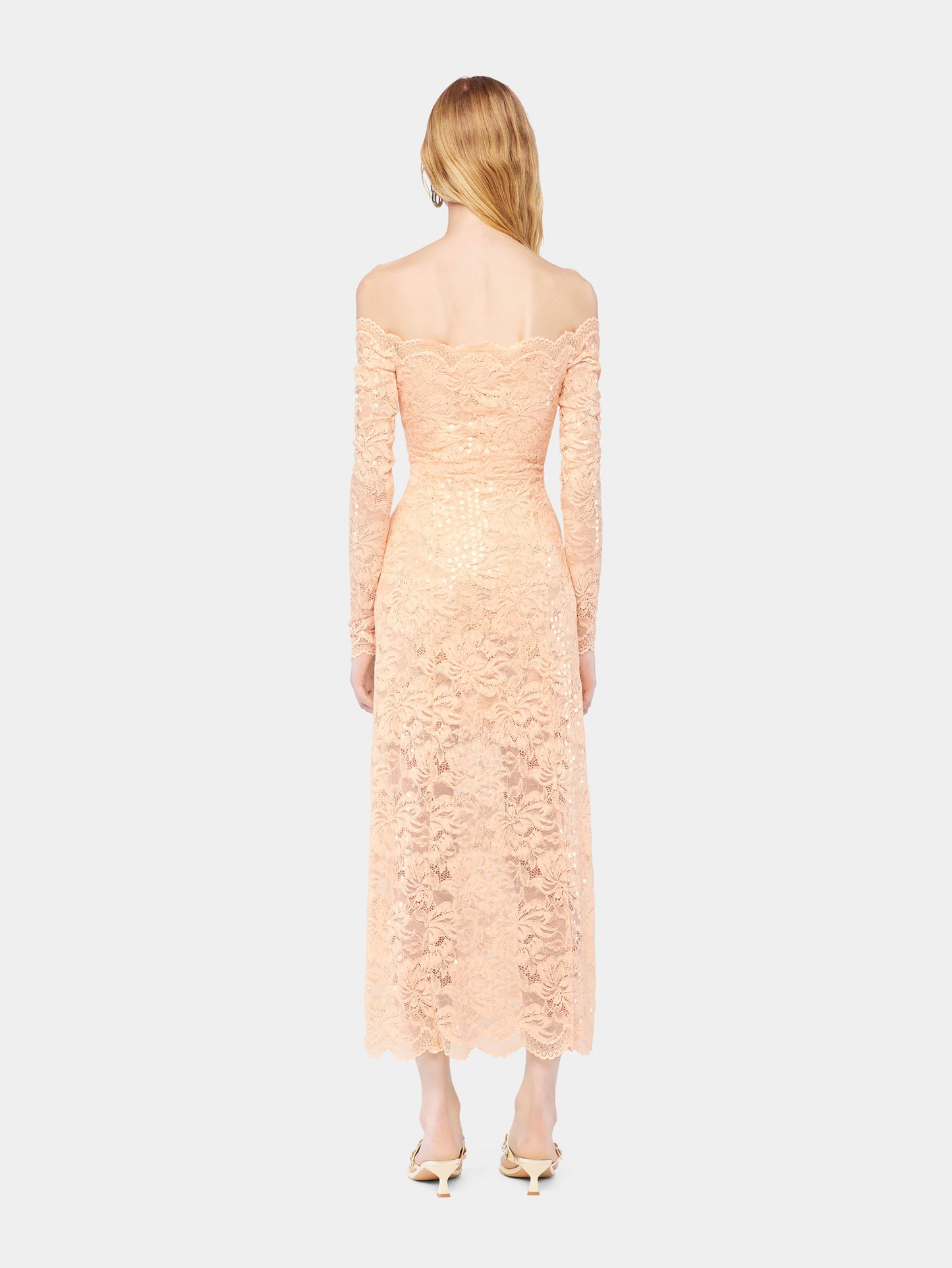 Midi lace dress with sequins embroideries
