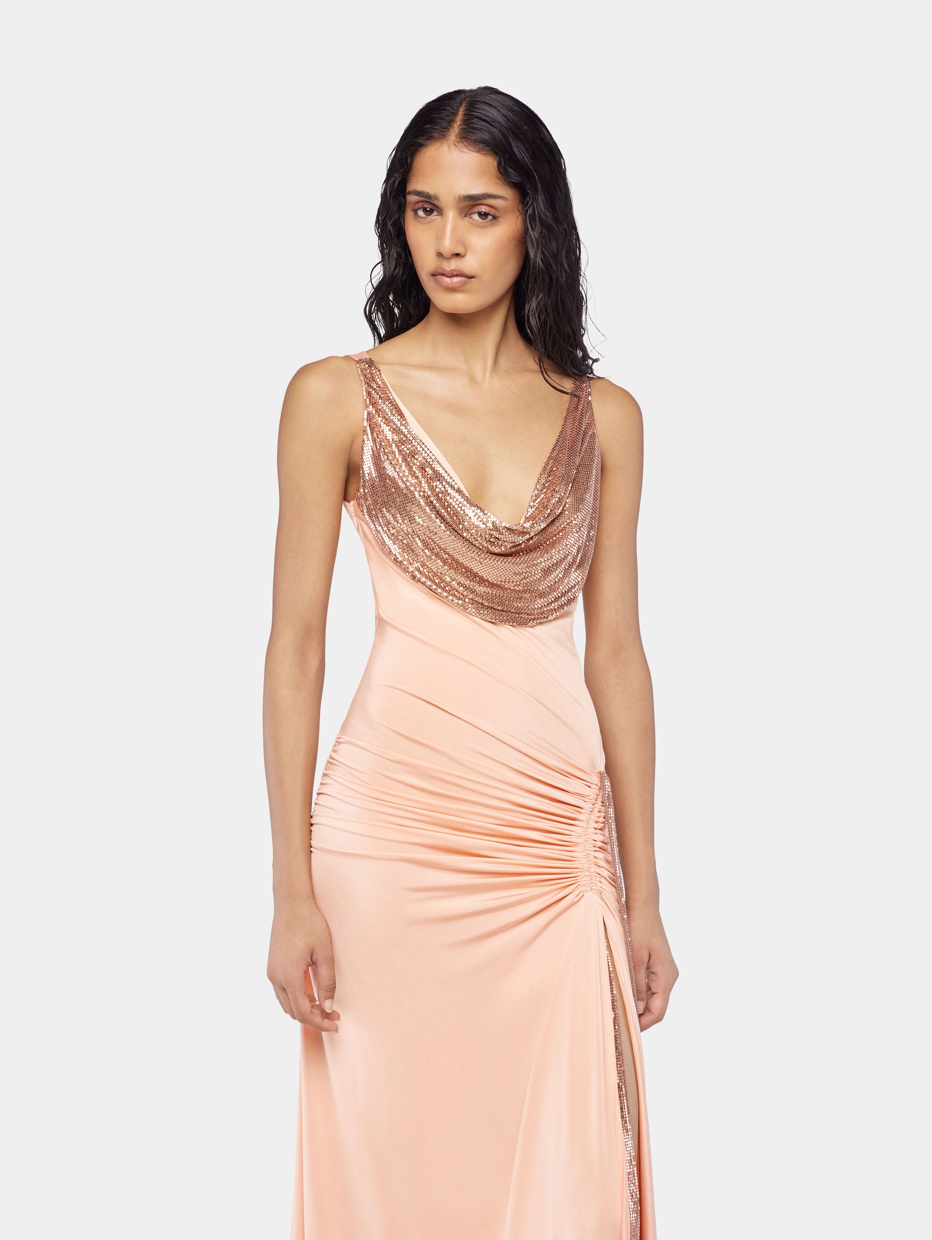 mesh jersey dress Layered jersey mesh flock long dress Marine Serre