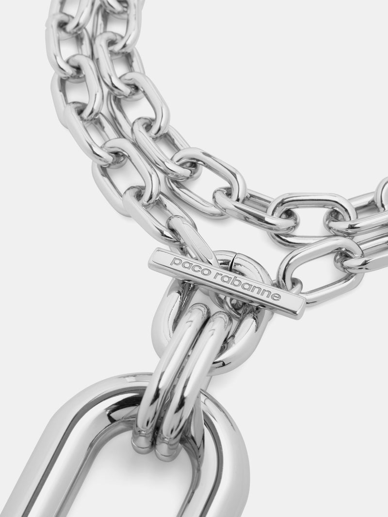Silver DOUBLE CHAIN XL Link Necklace WITH Pendant | Rabanne