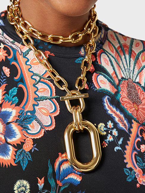 Gold double XL link necklace with pendant – Rabanne Gold double XL link necklace with pendant – Rabanne