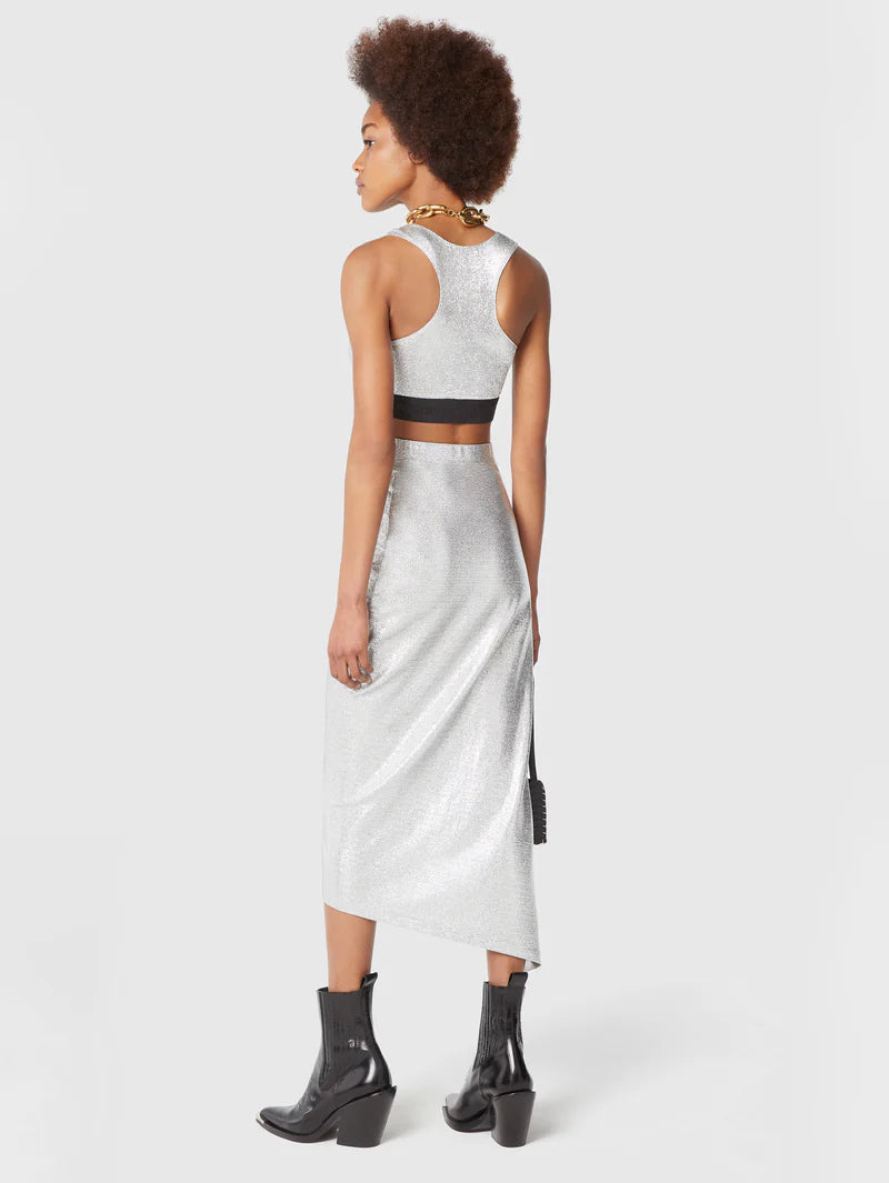 Silver mid-length drapé pression slit skirt - Image 2