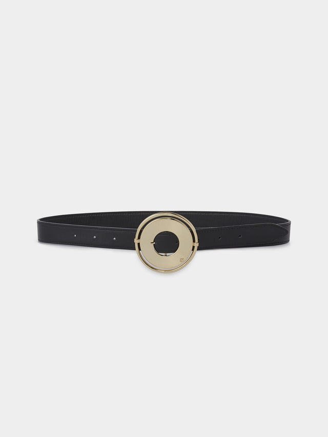 Black leather belt with golden detail