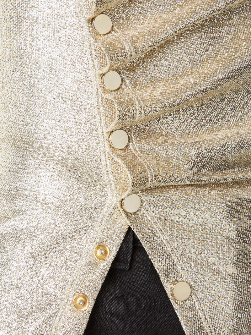 Gold mid-length drapé pression slit skirt