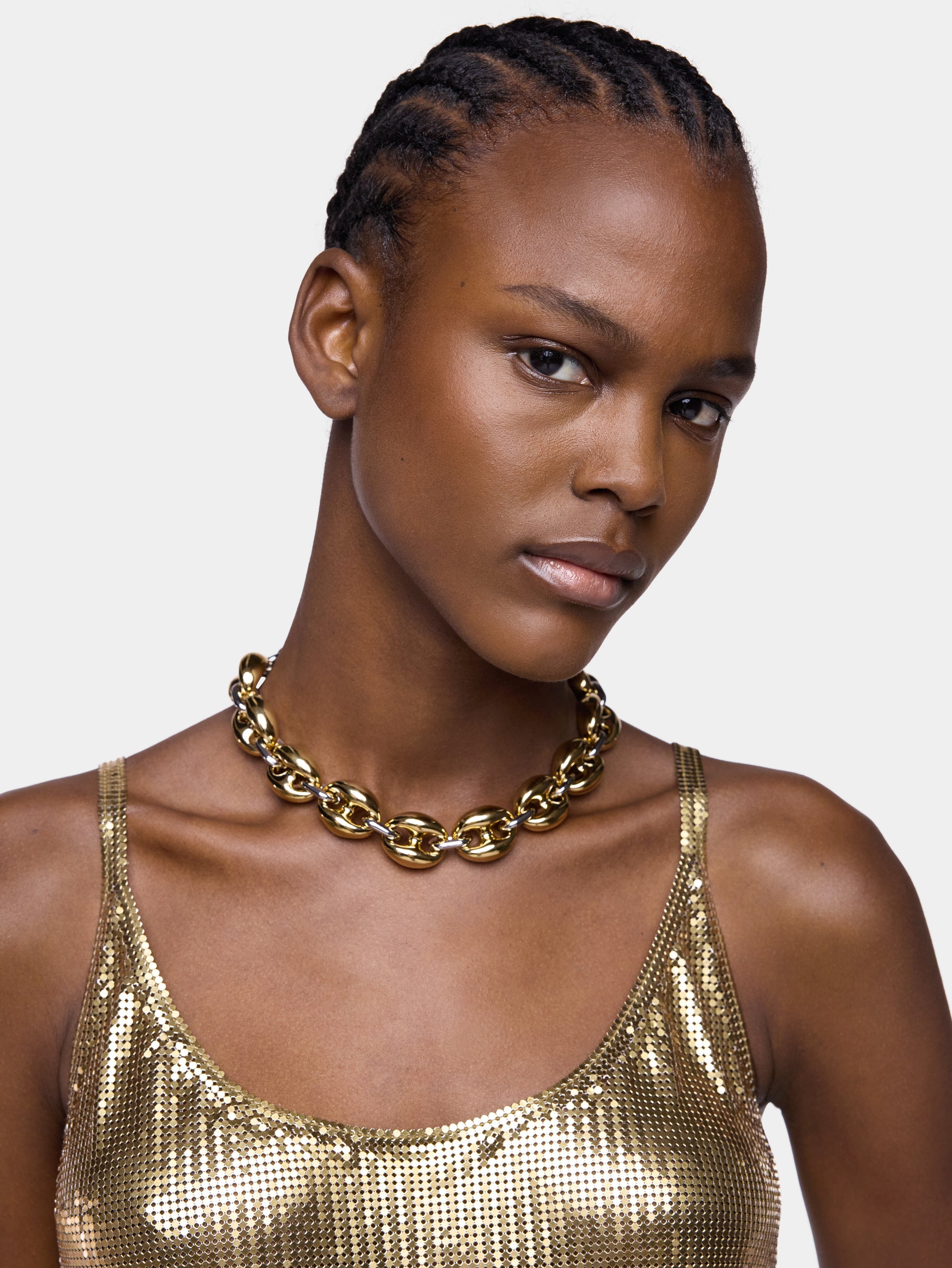 Eight chunky gold/silver necklace