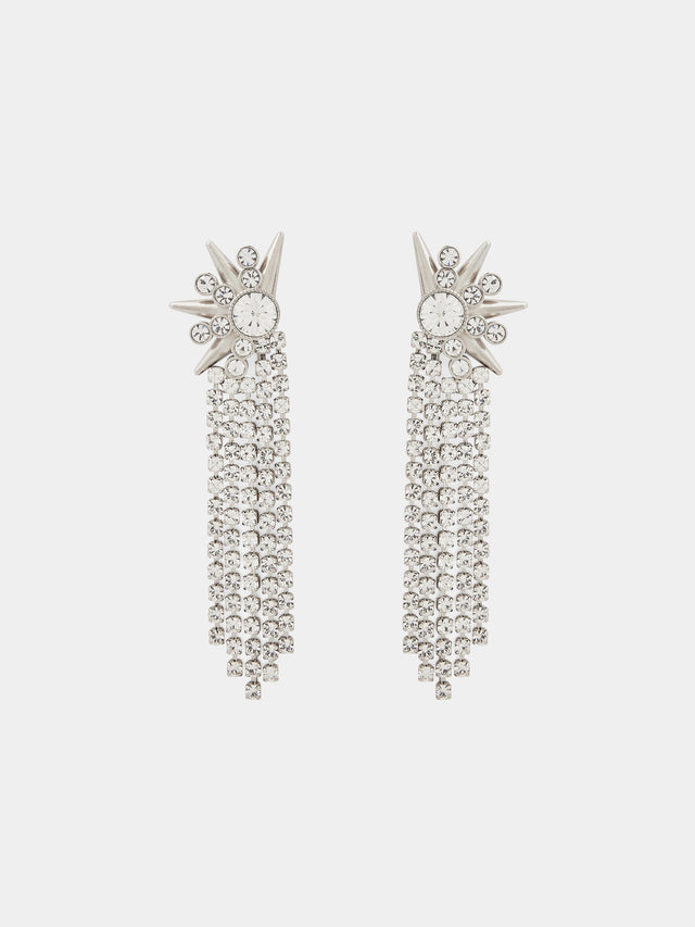Crystal-embellished silver clip earrings