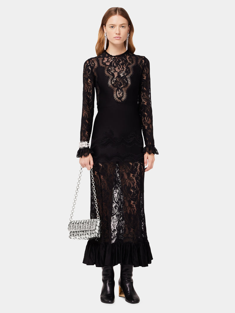 Black long dress in jersey and lace