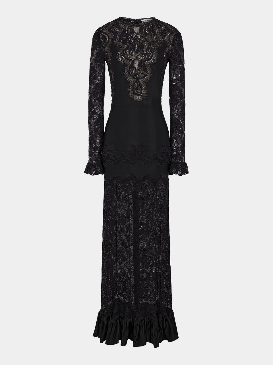 Long satin black dress in lace
