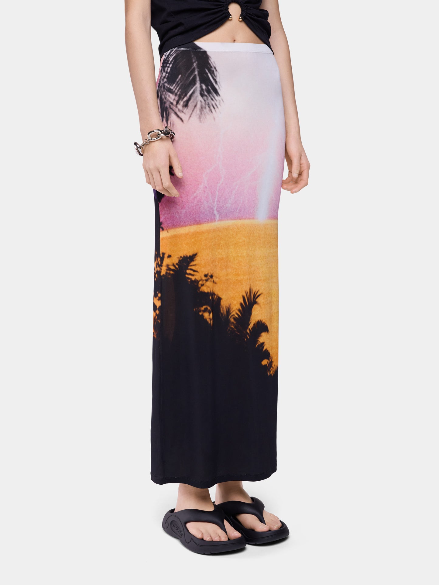 Jupe longue en jersey seconde peau imprimé orage