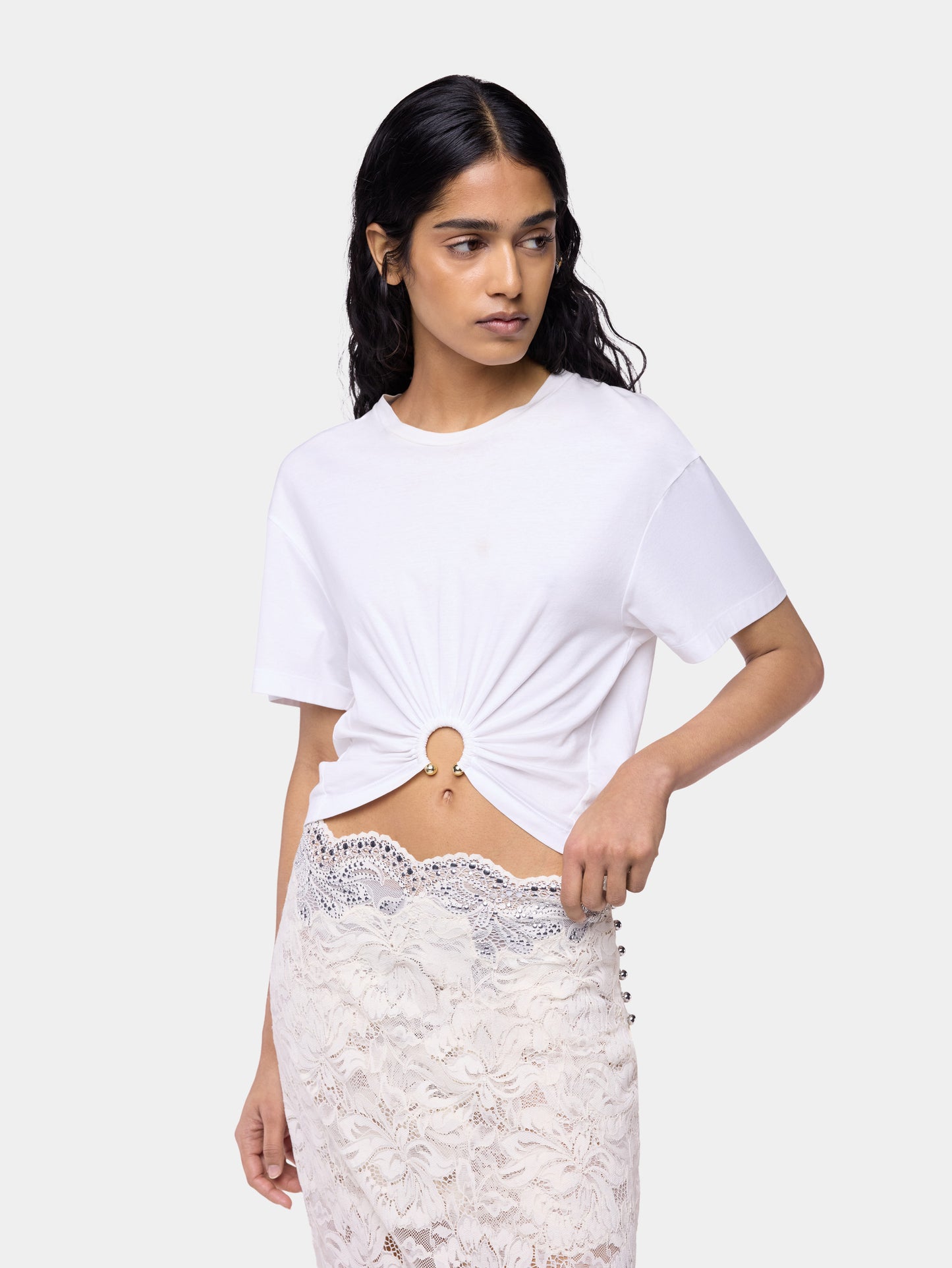 White t-shirt with piercing