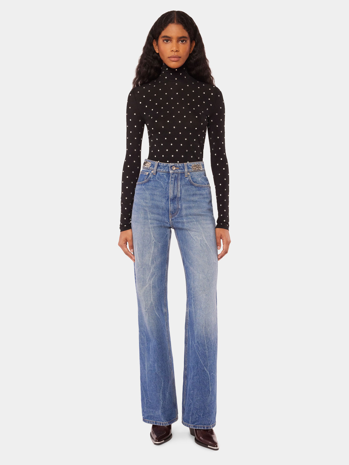 Second skin turtleneck jersey top with crystals - Image 2