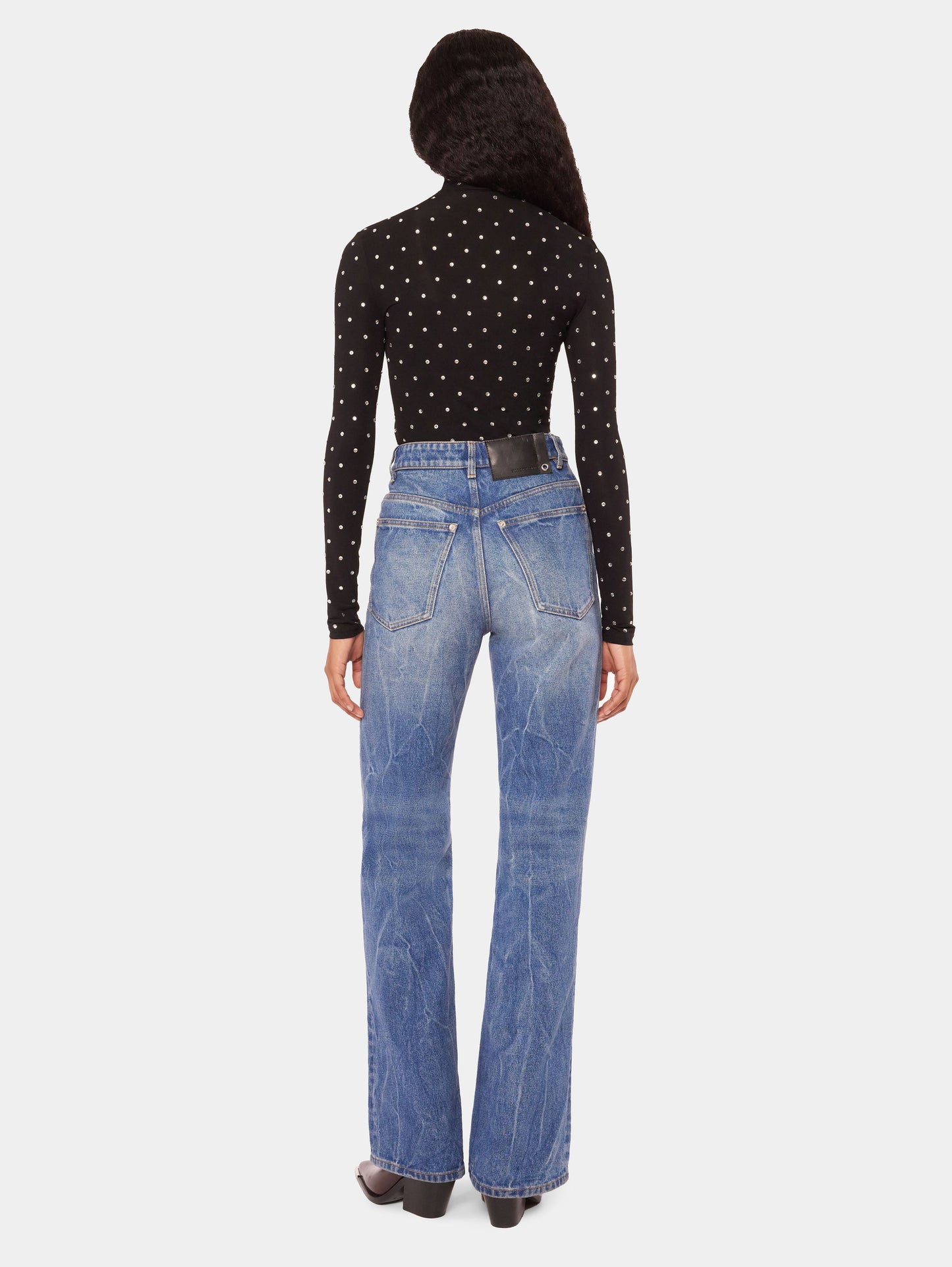 Second skin turtleneck jersey top with crystals
