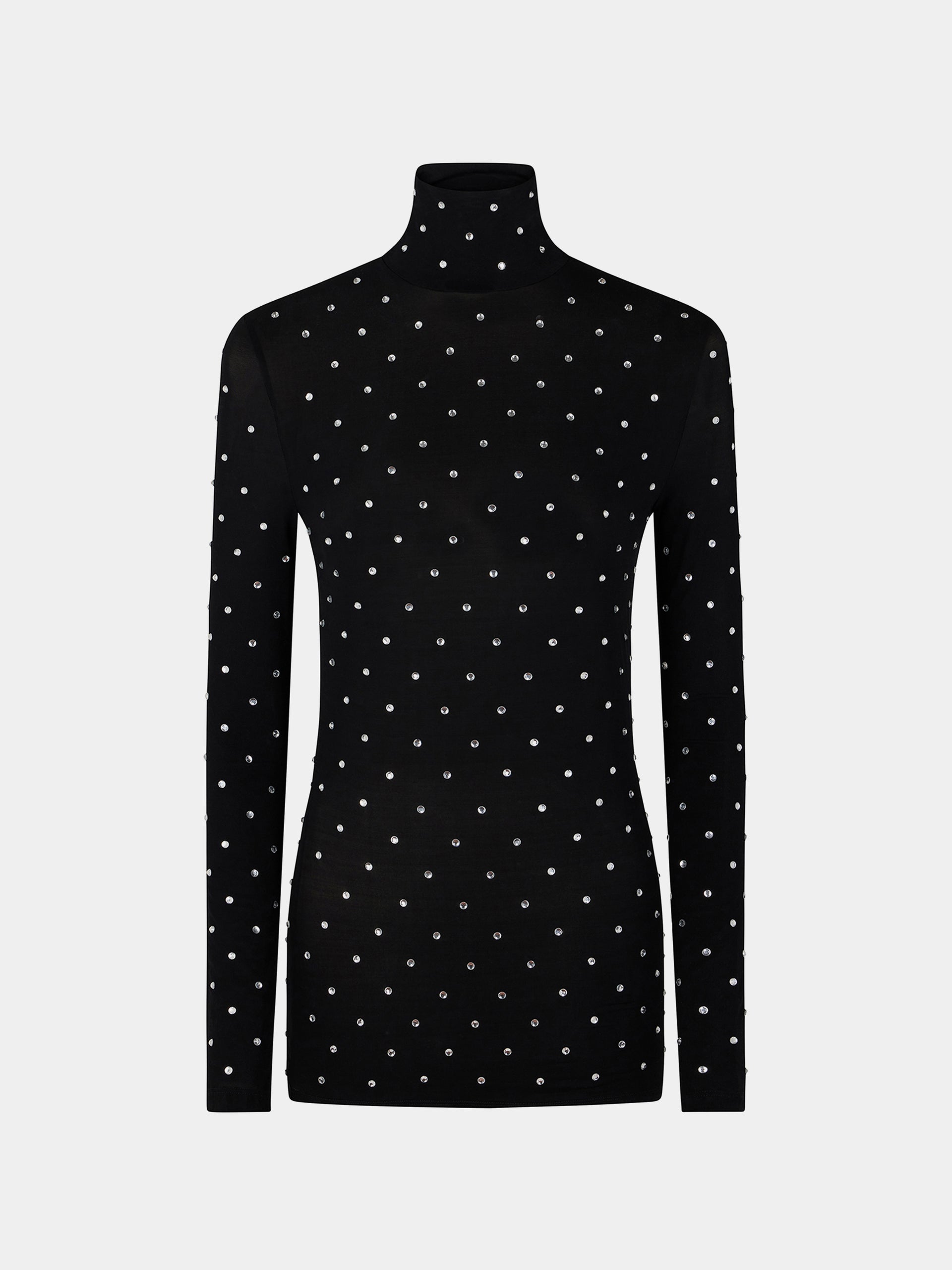 Second skin turtleneck jersey top with crystals