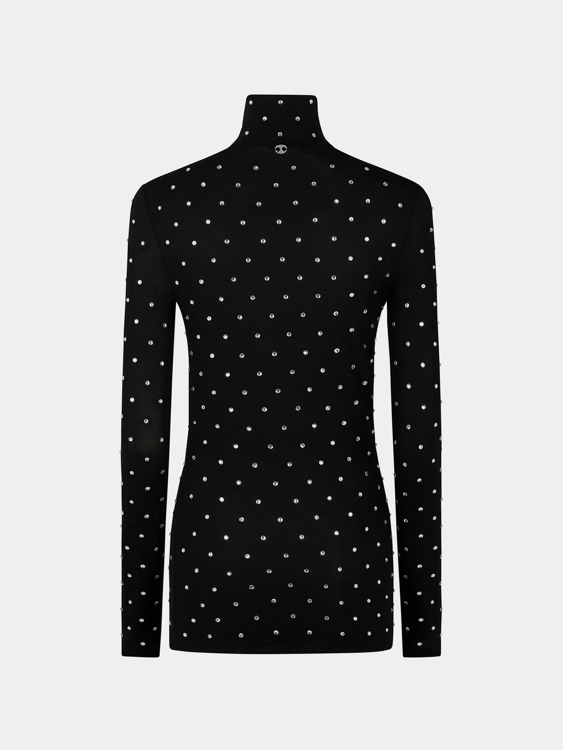 Second skin turtleneck jersey top with crystals