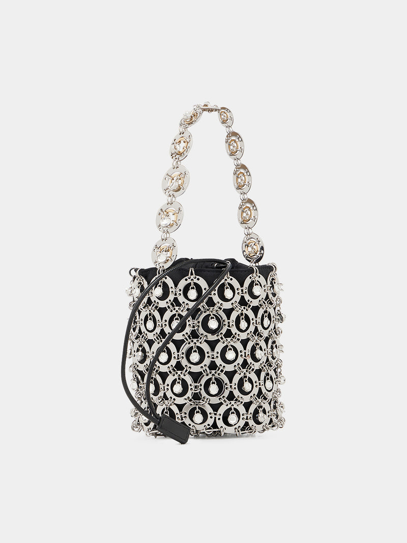 Sphere embellished bucket top handle bag
