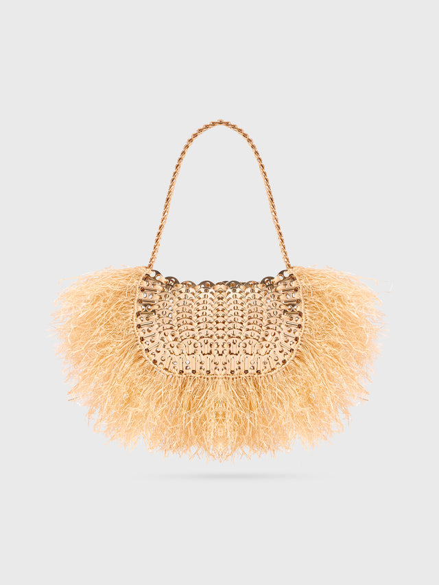 Iconic 1969 moon bag with natural raphia fringes