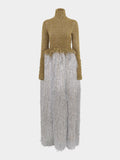 Two-tone and bi-textured long dress