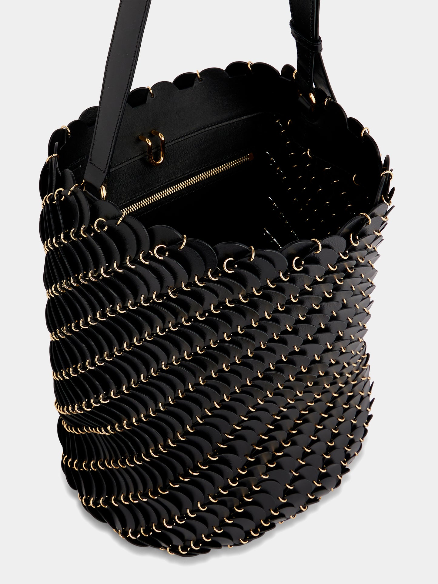 Large Black bucket Paco bag in leather