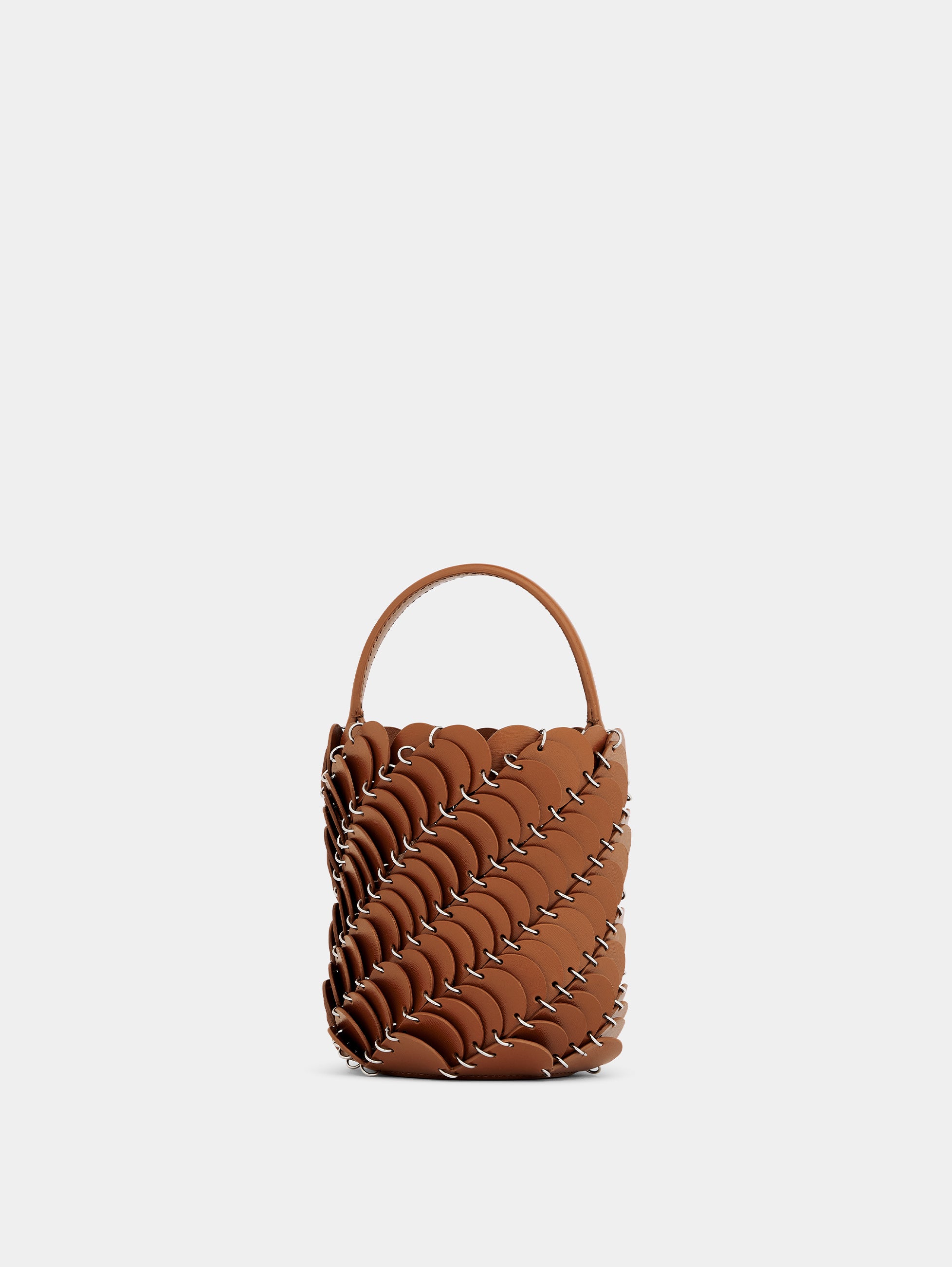 New Leather Staud bucket bag in Brown color on sale