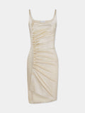 Gold sleeveless drapé pression mini dress