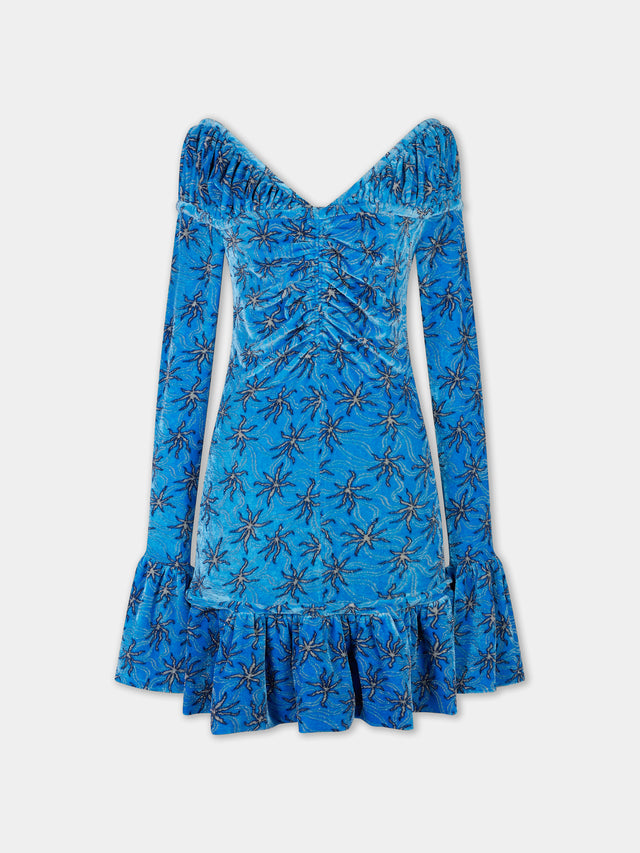 Short Blue Velvet Dress