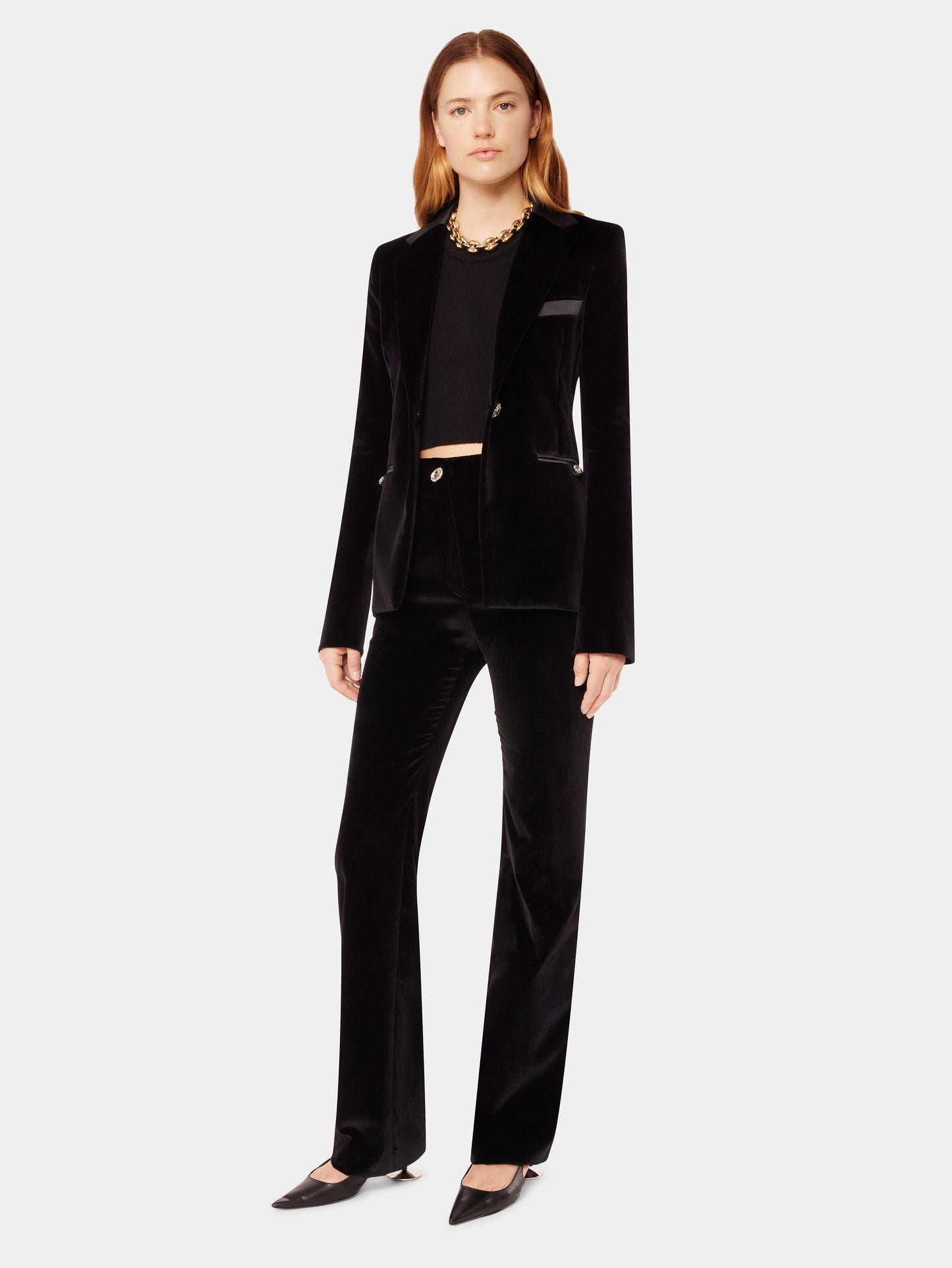 Velvet pants with crystal detail