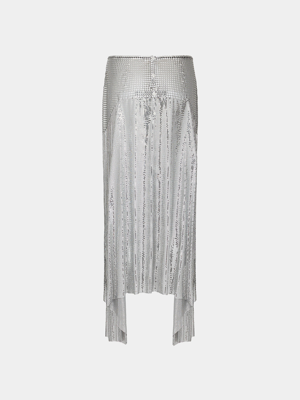 Silver asymmetric mesh skirt
