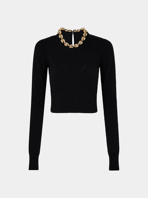 Black wool sweater with the eight chain