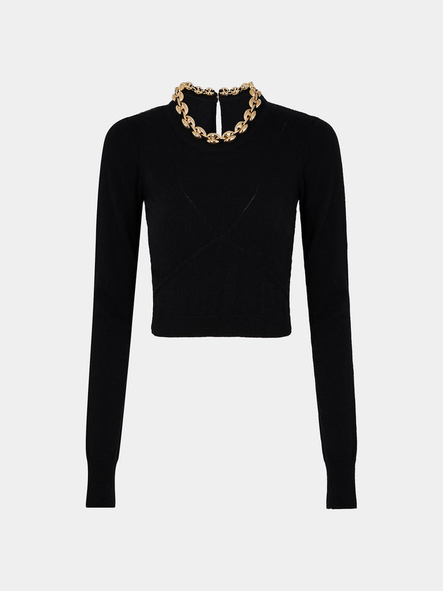 Black wool sweater with the eight chain