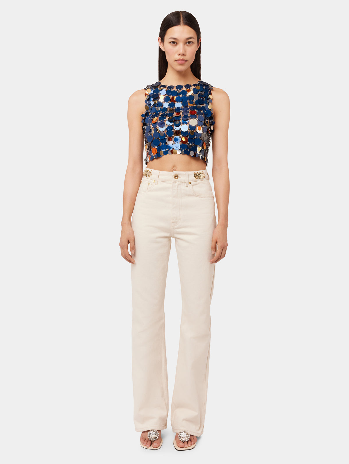 OFF WHITE DENIM FLARE JEANS WITH ASSEMBLY 1969 DISCS - Image 3