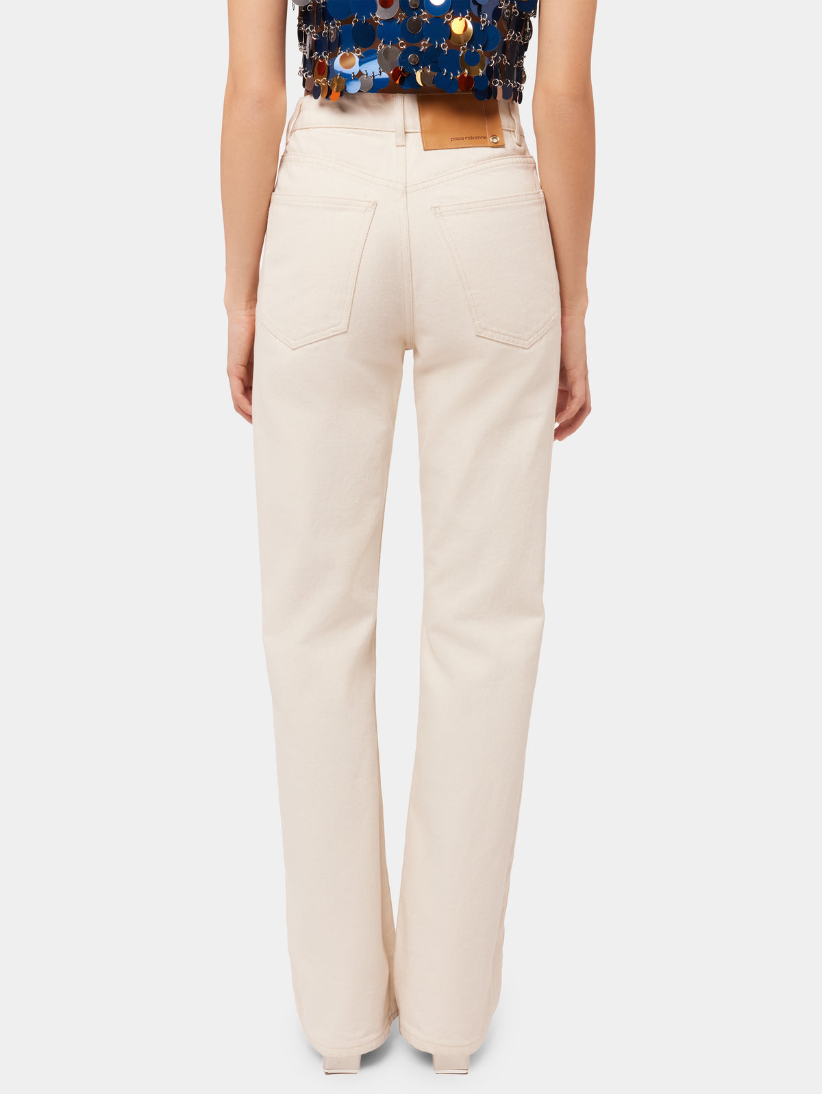 OFF WHITE DENIM FLARE JEANS WITH ASSEMBLY 1969 DISCS