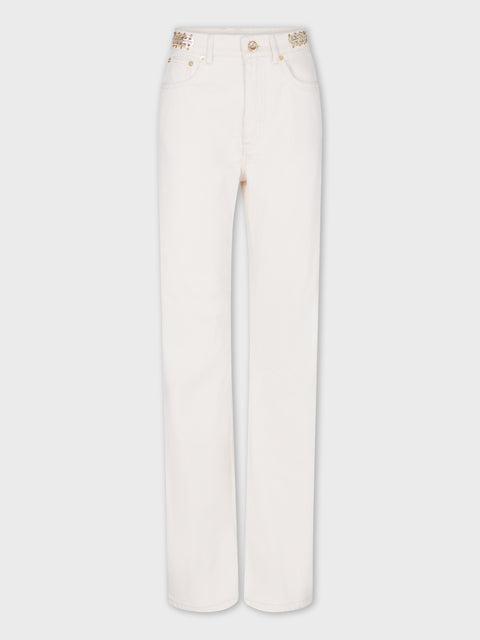 OFF WHITE DENIM FLARE JEANS WITH ASSEMBLY 1969 DISCS