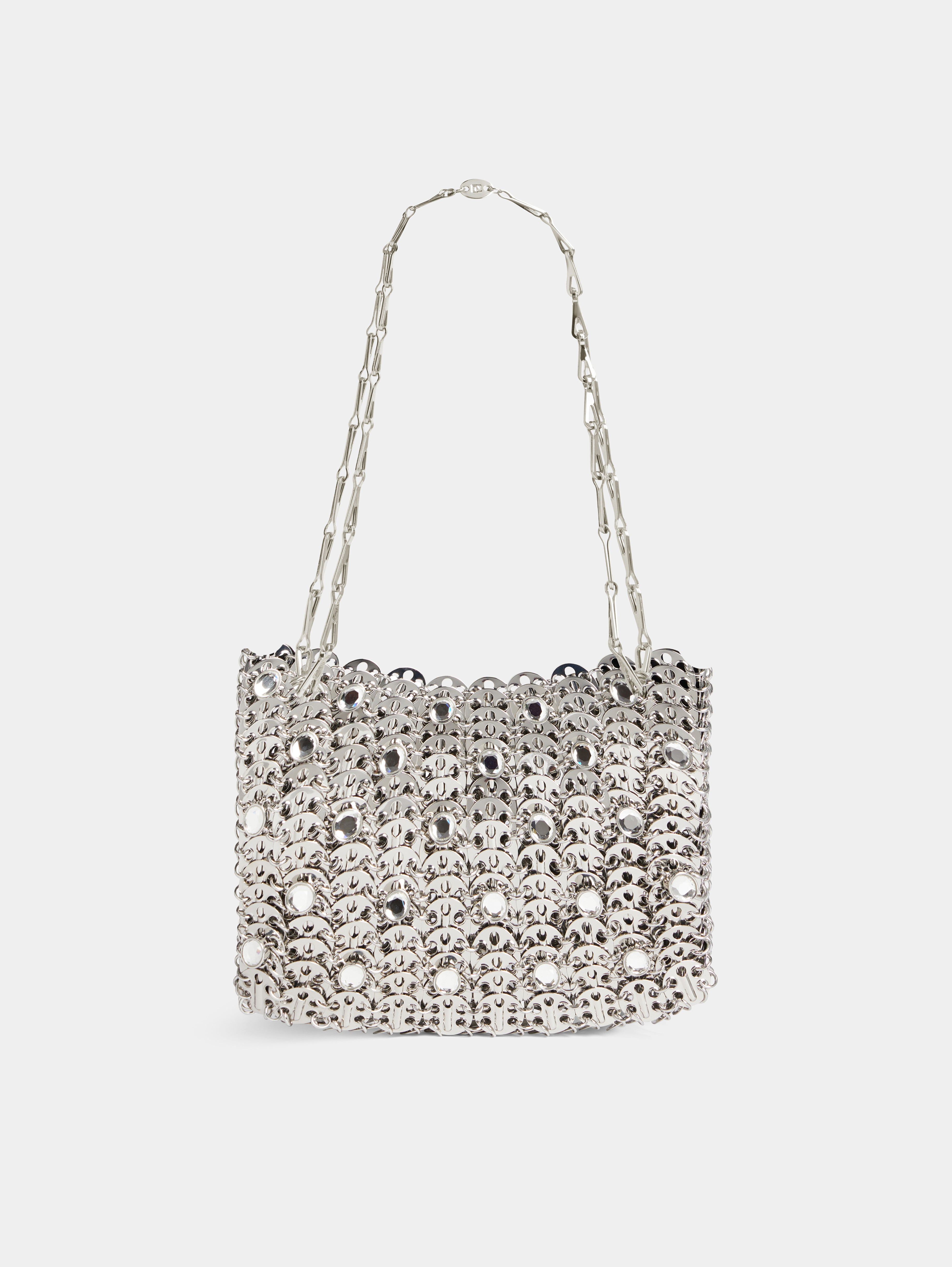 Iconic Silver Micro 1969 Bag embellished with Rhinestones | Rabanne