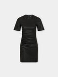 Short gathered dress in lambskin