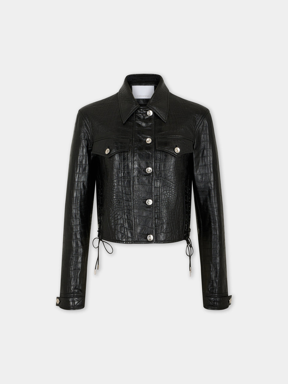 CROPPED JACKET IN CROCO-EMBOSSED LEATHER