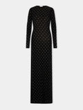 ROBE LONGUE NOIRE EN JERSEY SECONDE PEAU ORNÉE DE CRISTAUX