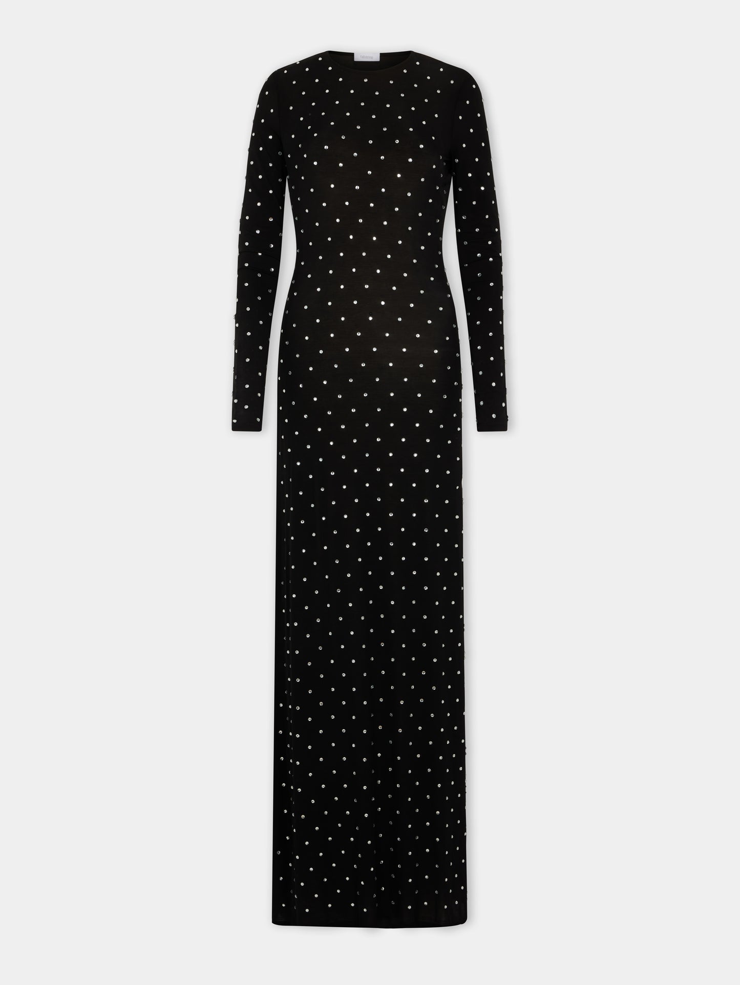 ROBE LONGUE NOIRE EN JERSEY SECONDE PEAU ORNÉE DE CRISTAUX
