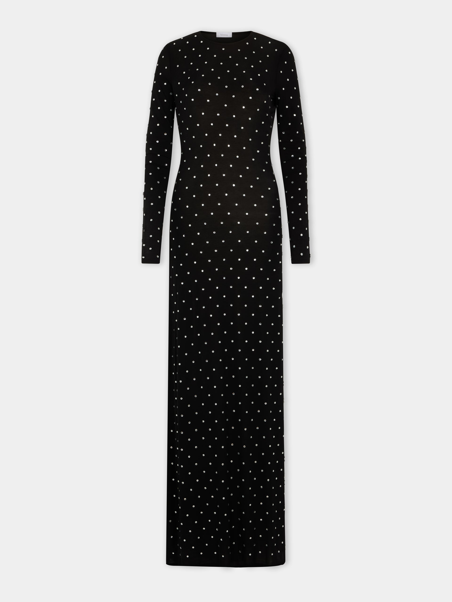 ROBE LONGUE NOIRE EN JERSEY SECONDE PEAU ORNÉE DE CRISTAUX