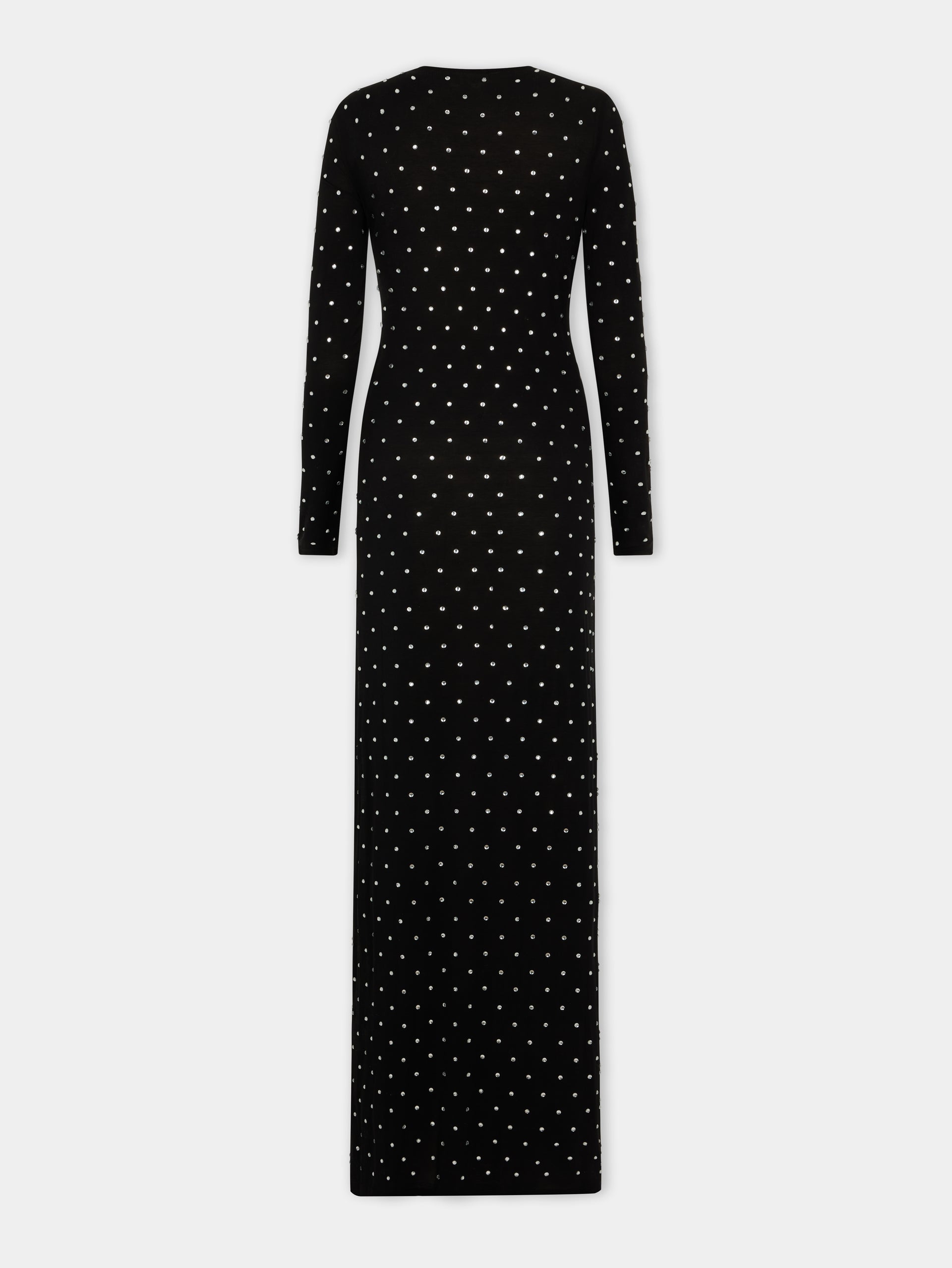 ROBE LONGUE NOIRE EN JERSEY SECONDE PEAU ORNÉE DE CRISTAUX