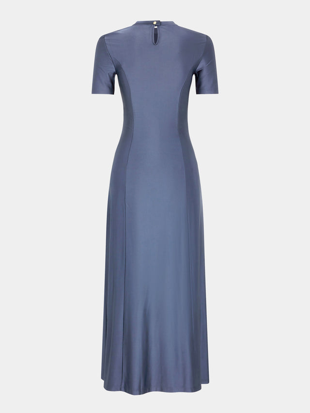 GREY LONG GATHERED DRESS IN JERSEY