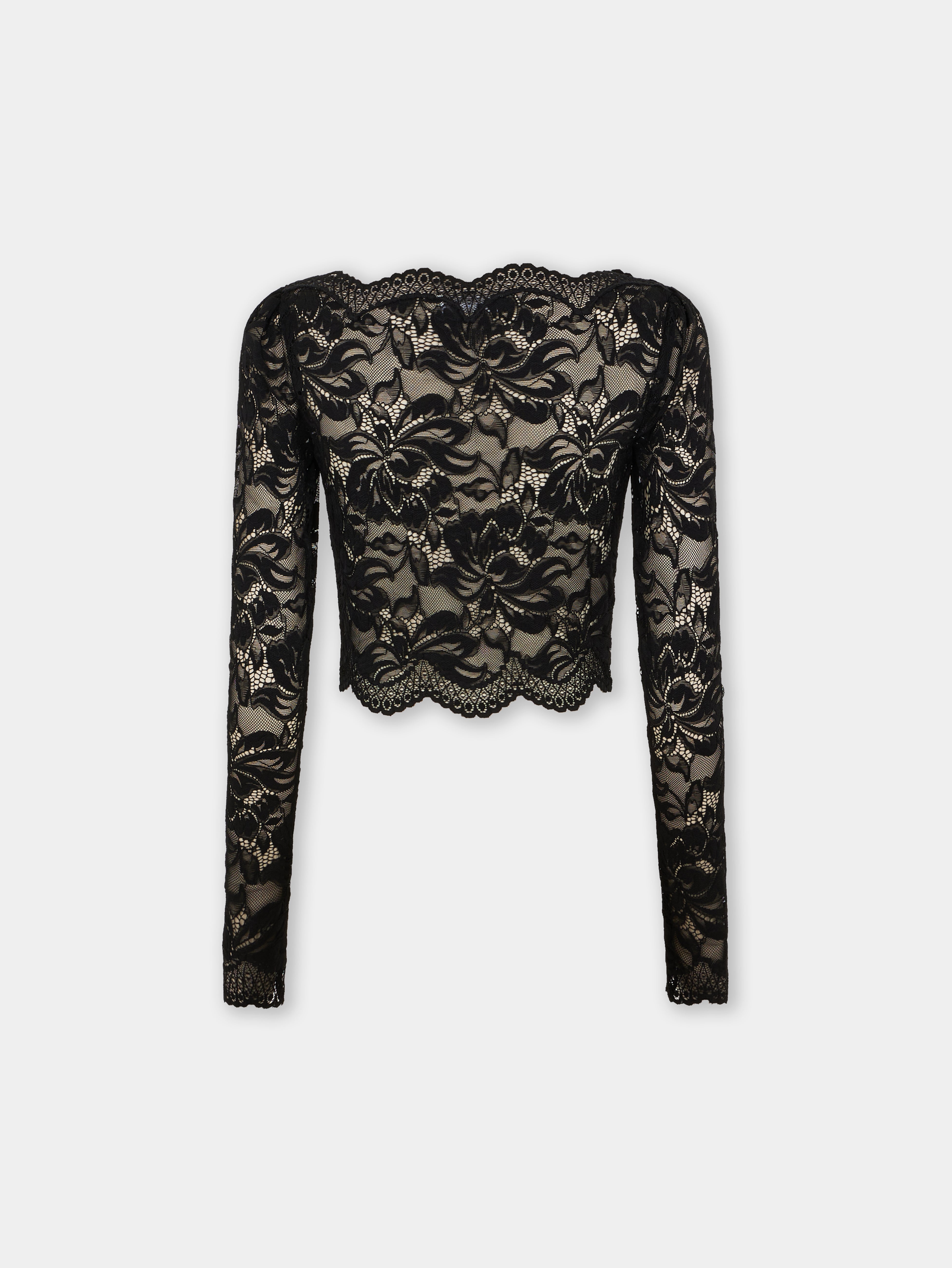 Lace black crop top long sleeve hotsell