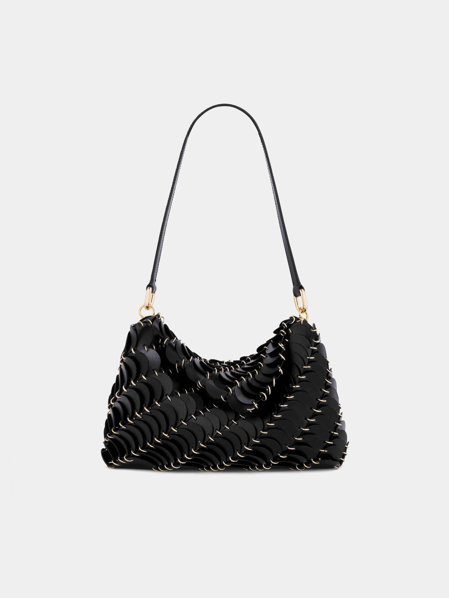 Black Paco shoulder clutch in calfkin leather position 1