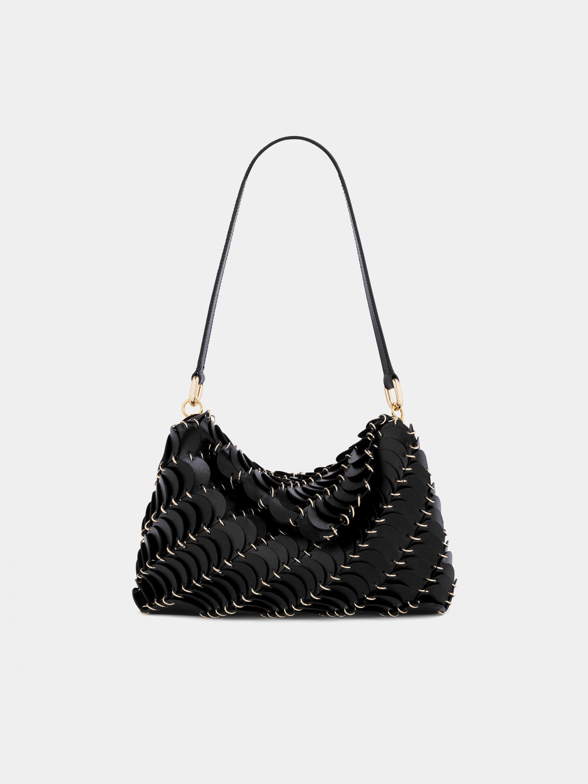 Black Paco shoulder clutch in calfkin leather position 1