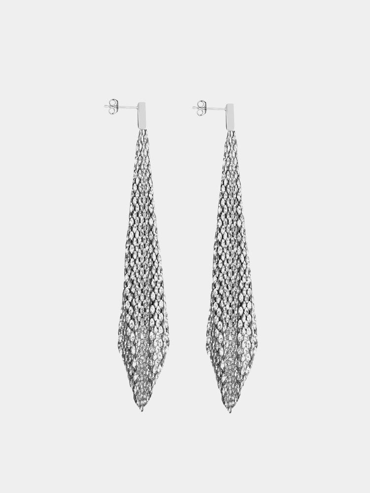 Silver Chainmail earrings with rhinestones