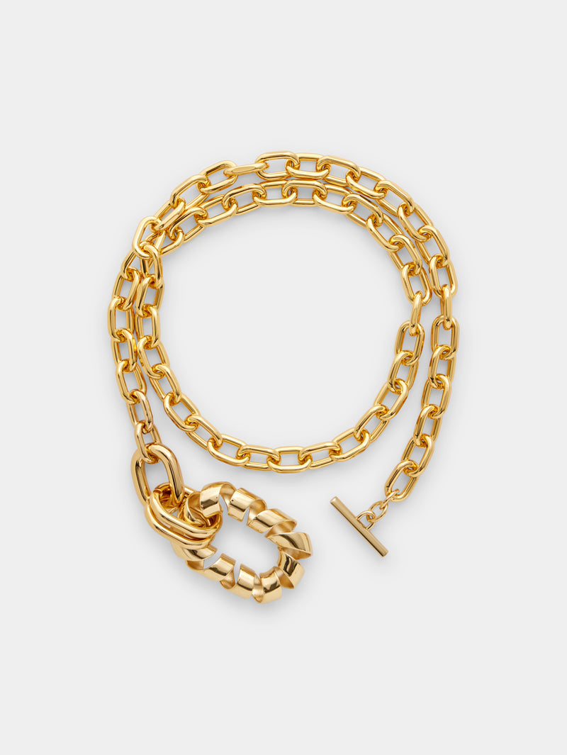 Gold Double XL link twist necklace with pendant