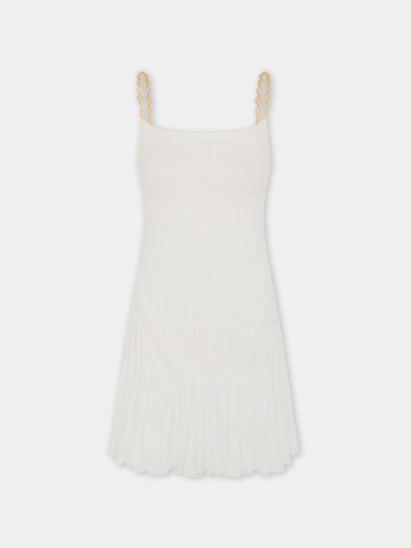 Short white pleated chiffon dress