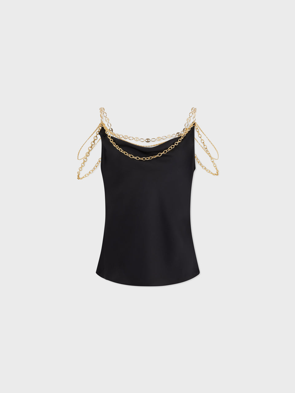 Black top embellished with "Eight" signature chain