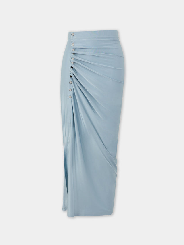 Faded blue drappé pression skirt