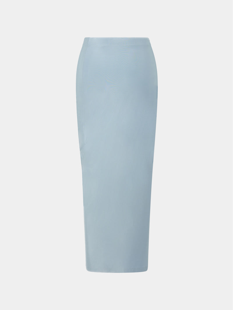 Faded blue drappé pression skirt